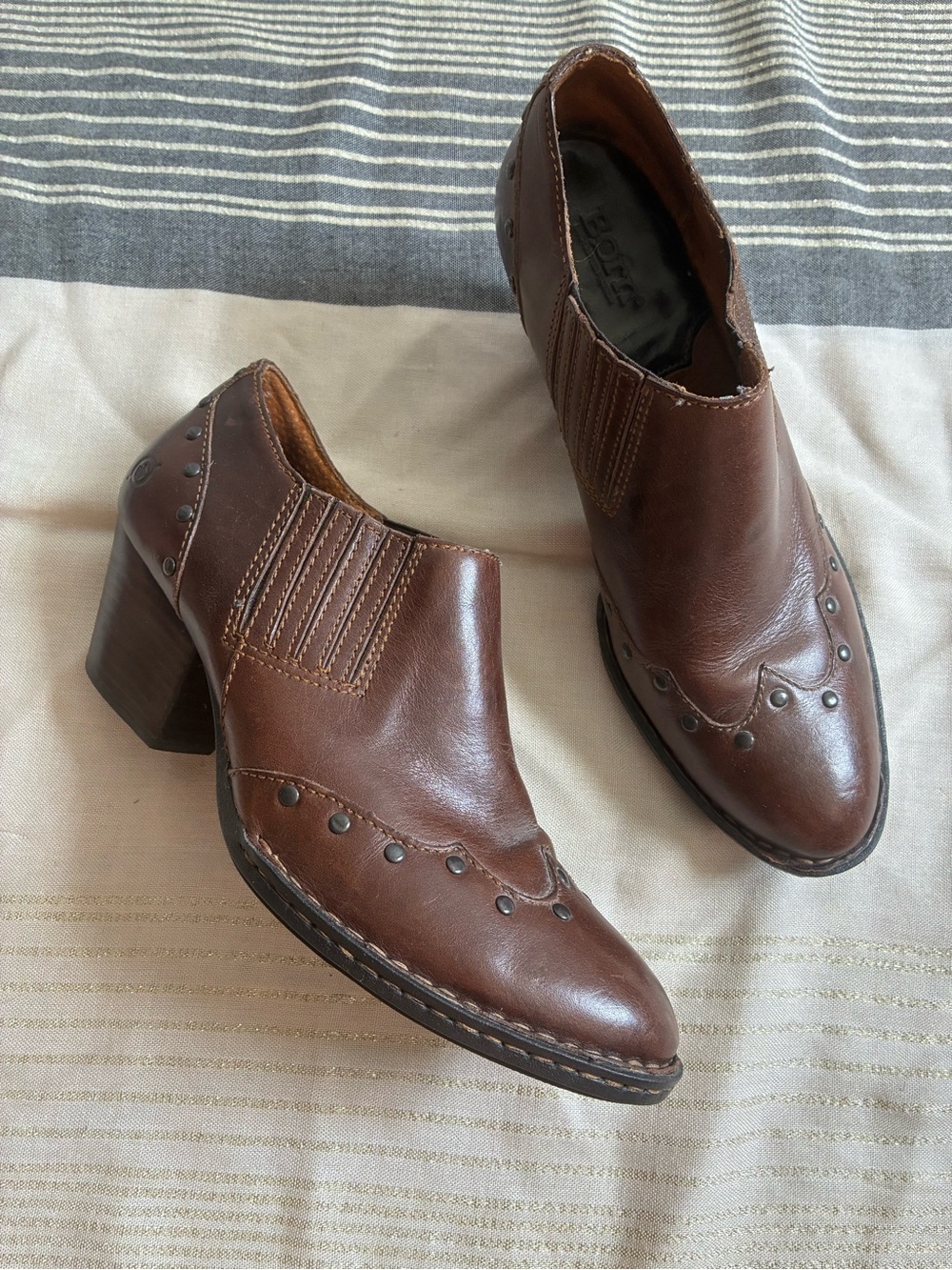 Born Tour Western Studded Brown Leather Ankle Booties